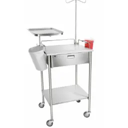 Mesa pasteur integra inoxidable con cajon,charola mayo, bote, contenedor 1l y extensión portavenoclisis
