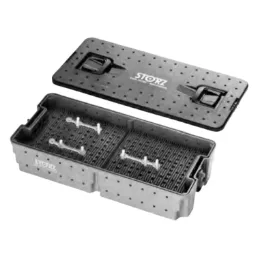 Contenedor de plastico para almacenamiento/esterilizacion perforado, 2 niveles tapa transparente