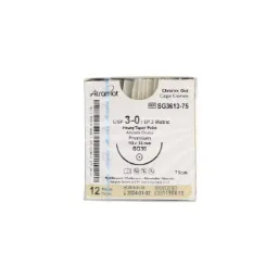 Catgut cromico cal. 3-0 ahusada gruesa premium 36mm caja c/12pzs