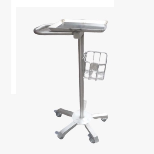 [HEL-HME526] Base rodable para monitor de pedestal con ruedas y canastilla en acero inoxidable