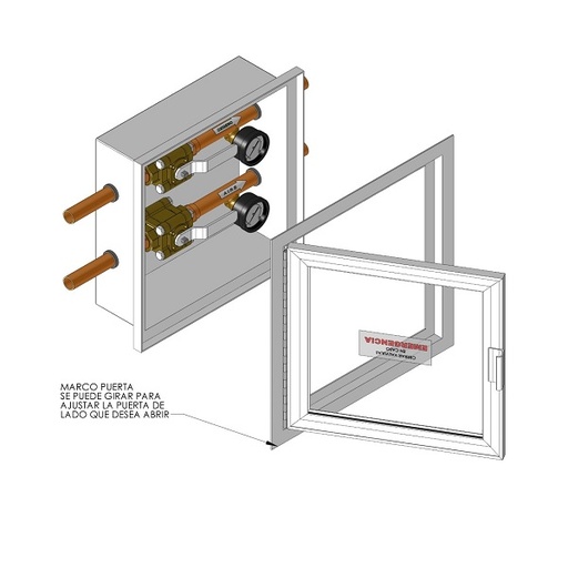 Caja de seccionamiento para 2 gases con válvulas de 25mm (1") con manómetros
