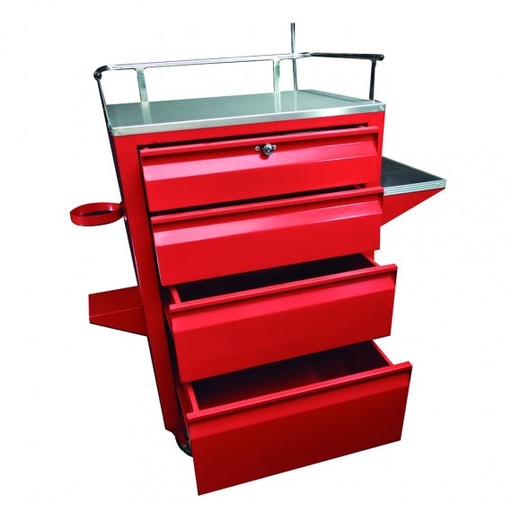 [HEL-HMLE-08] Carro rojo para emergencias de lamina con 4 cajones 80 x 46 x 102 cm