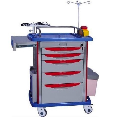 [SRY-ET75001B] Carro rojo para emergencias de plástico ABS con 5 cajones 75 x 47.5 x 92 cm