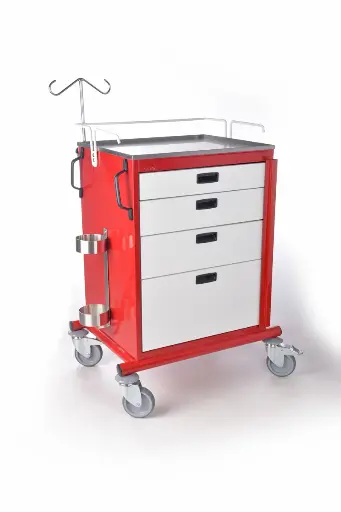 [CIS-CREM4N] Carro rojo para emergencias de lamina con 4 cajones 49 x 67.5 x 91 cm Clase G4