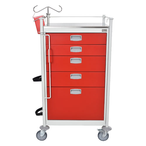 [MOC-CRE5C] Carro rojo para emergencias de lamina con 5 cajones 111.5 x 59 x 54 cm