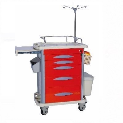 [SRY-ET-75013-OR] Carro rojo para emergencias de plastico ABS con 5 cajones 75 x 47.5 x 92 cm