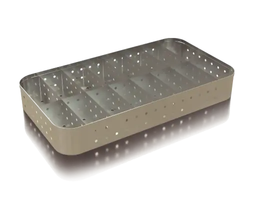 Canastilla para estibar vacunas y biologicos de acero inoxidable medidas 48x26x5 cm