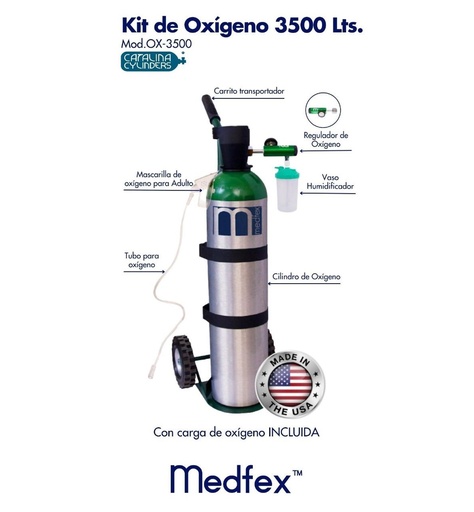 [CCY-OX-3500] Kit de oxígeno capacidad 3500 litros (con oxigeno incluido)